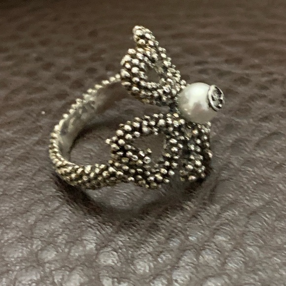 Gucci sterling silver Pearl heart ring Size 6 - Picture 2 of 14